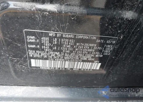 2018 Subaru Outback 2.5I Touring z USA, uszkodzony, nr VIN 4S4BSATC4J3315278